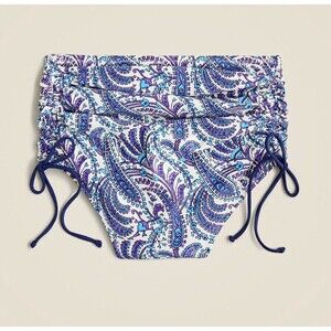 New J.Crew Ruched High-Rise Bikini Swim Bottom Size 2x Purple Paisley Side Ties